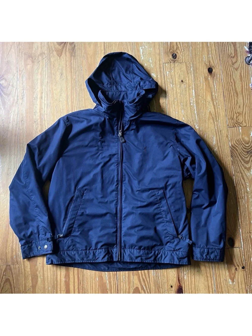 VTG 90s Polo by Ralph Lauren Navy Quilted Hooded Bedale Raincoat EUC